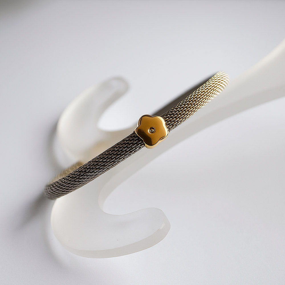 Bracelet Fleur diamant acier et or 750