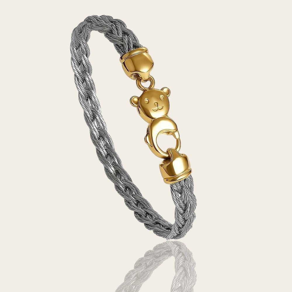 Bracelet Ours câble tressé acier et or 750
