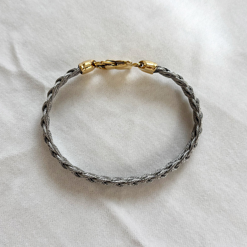 Bracelet Ours câble tressé acier et or 750