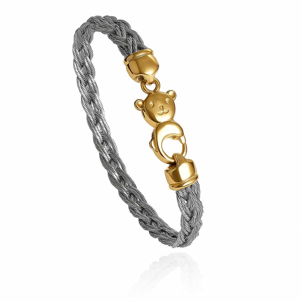 Bracelet Ours câble tressé acier et or 750