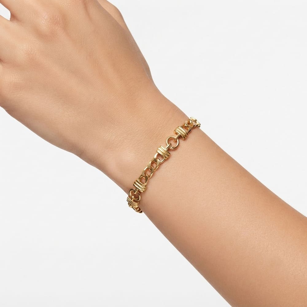 Bracelet gourmette godrons or jaune 750 femme