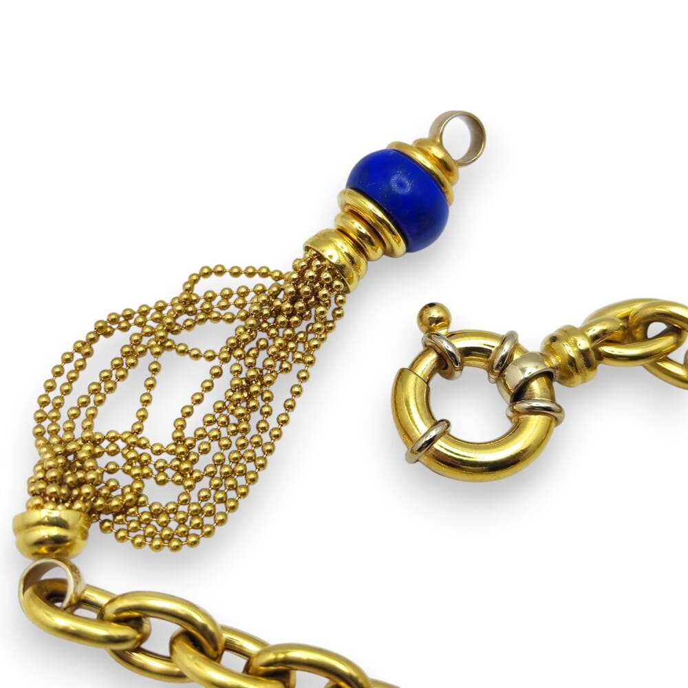 Bracelet jaseron boules lapis-lazuli or 750