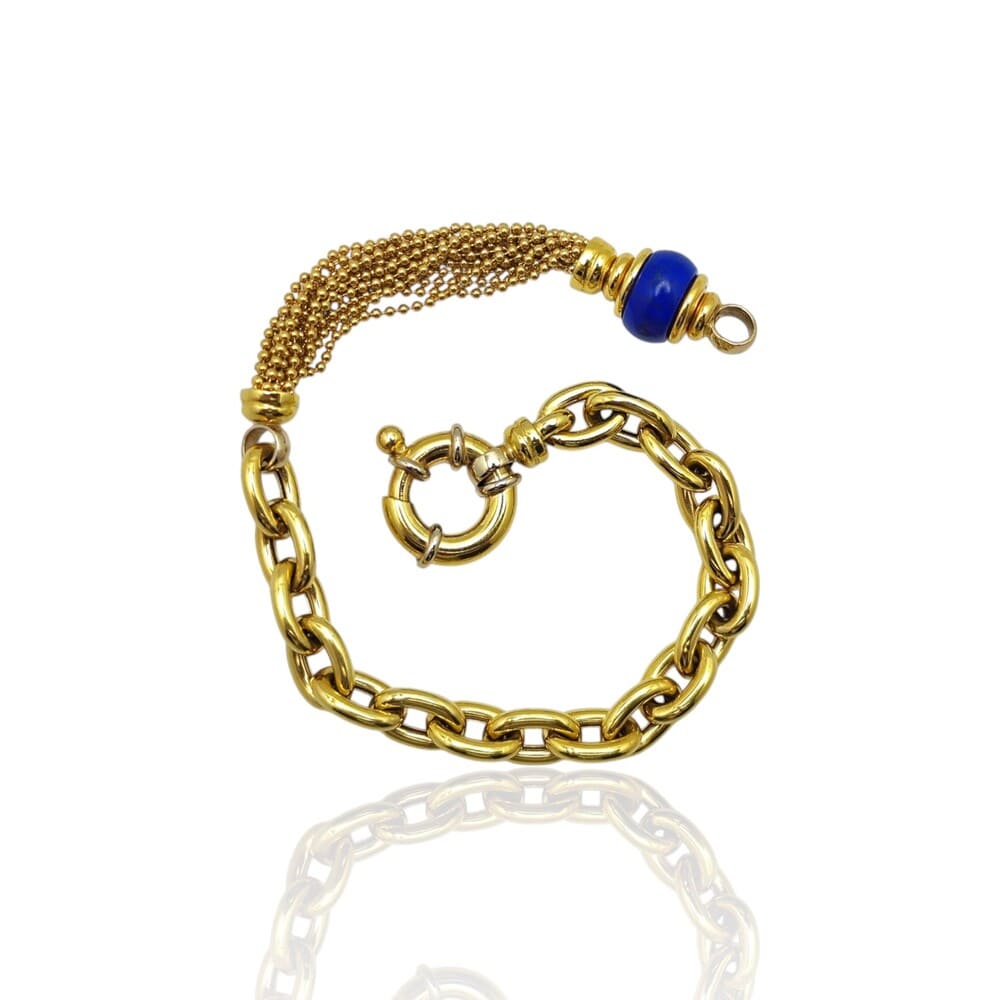 Bracelet jaseron boules lapis-lazuli or 750