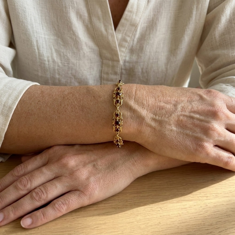 Bracelet grenats style ancien or jaune 750 MM