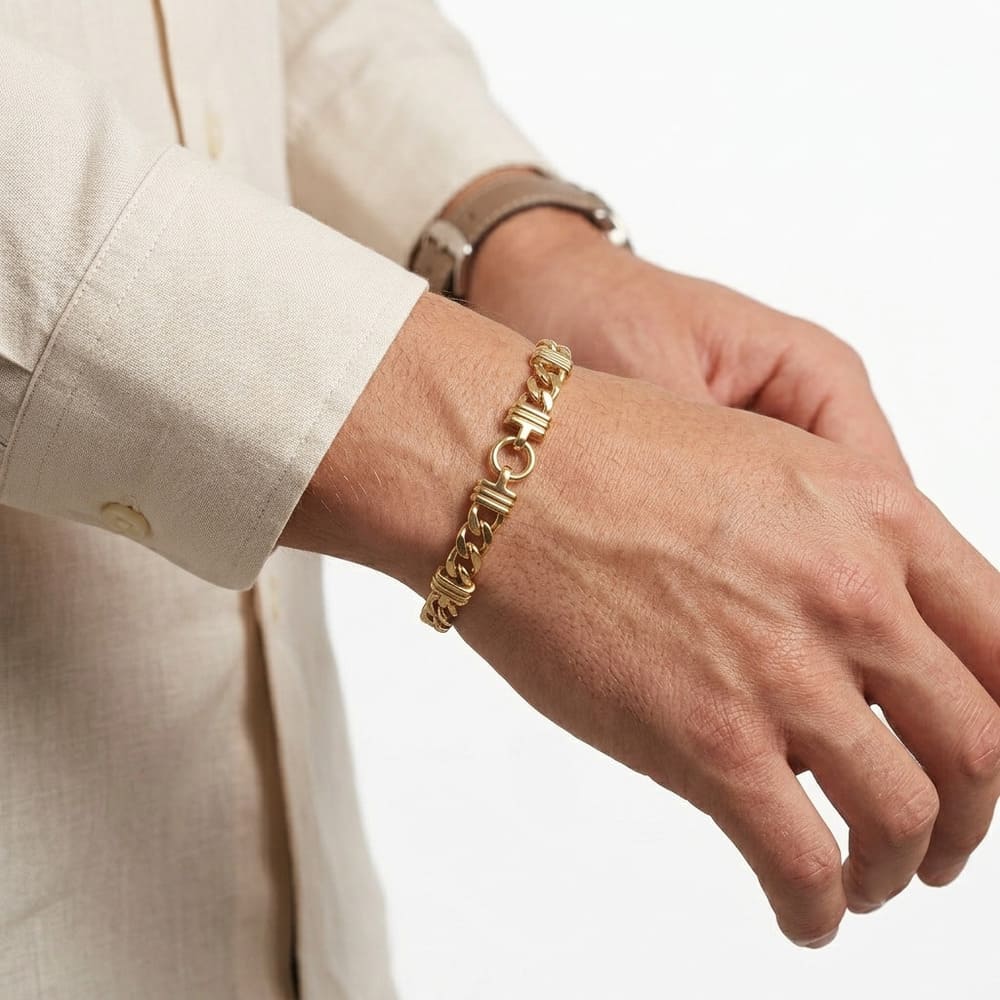 Bracelet gourmette godrons or jaune 750 homme