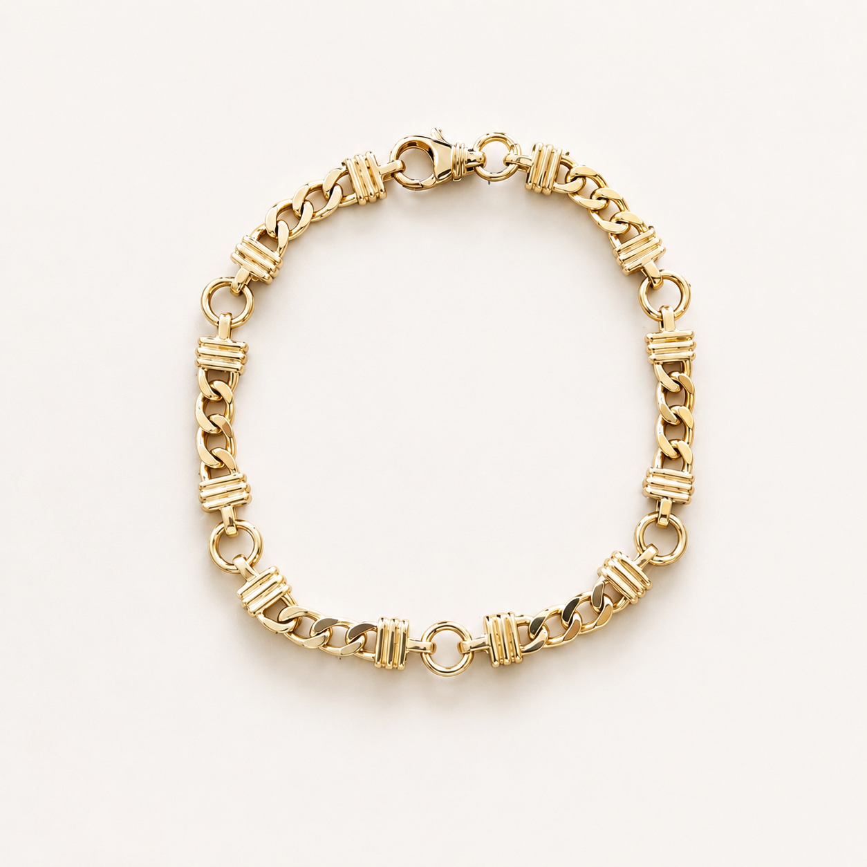 Bracelet gourmette godrons or jaune 750 homme