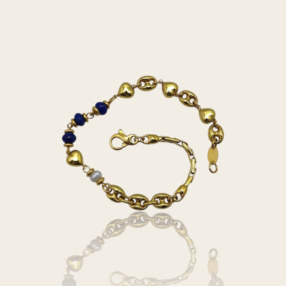 Bracelet lapiz-lazuli perle or jaune 750
