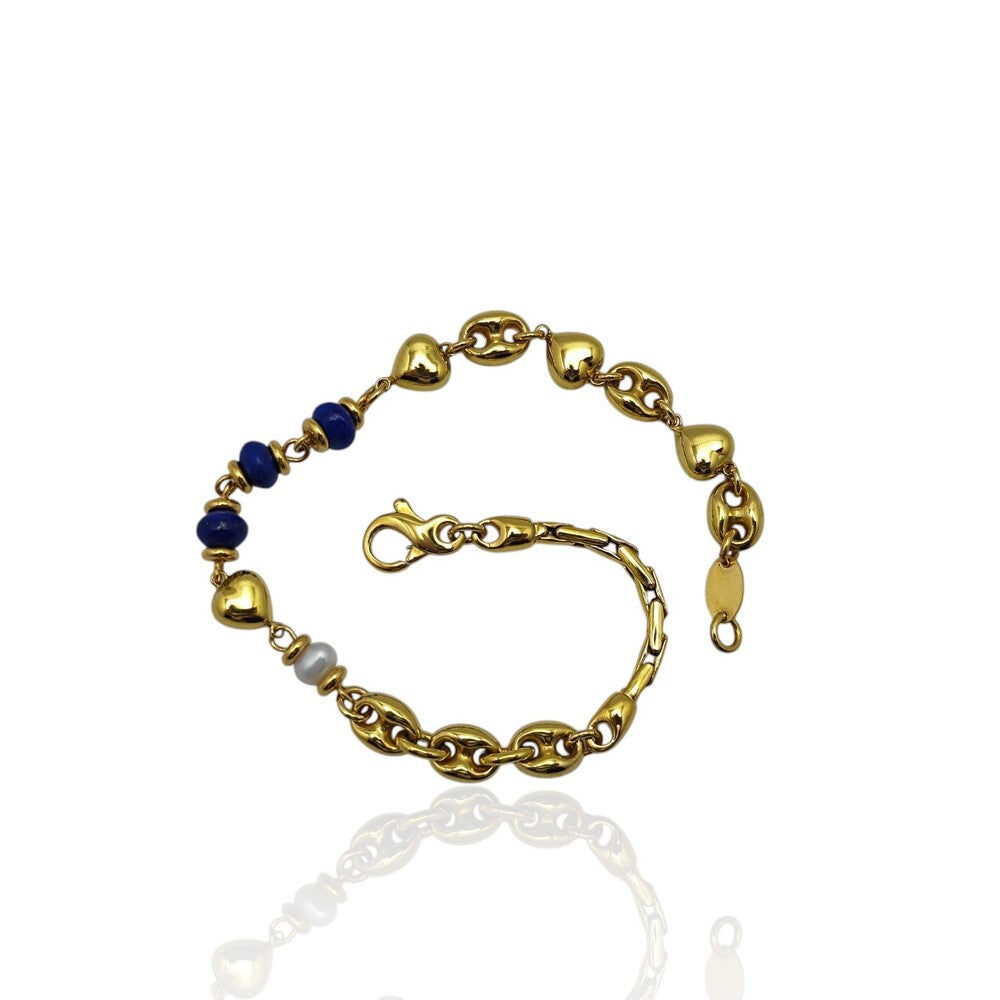 Bracelet lapiz-lazuli perle or jaune 750