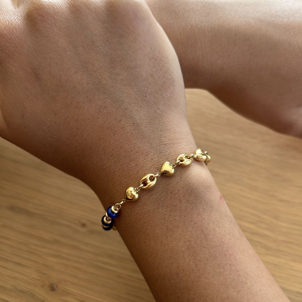 Bracelet lapiz-lazuli perle or jaune 750
