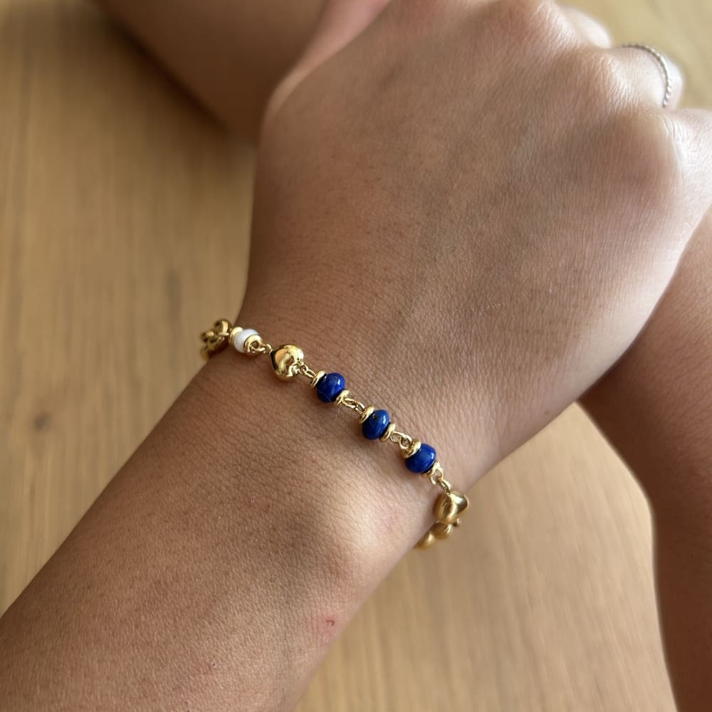 Bracelet lapiz-lazuli perle or jaune 750