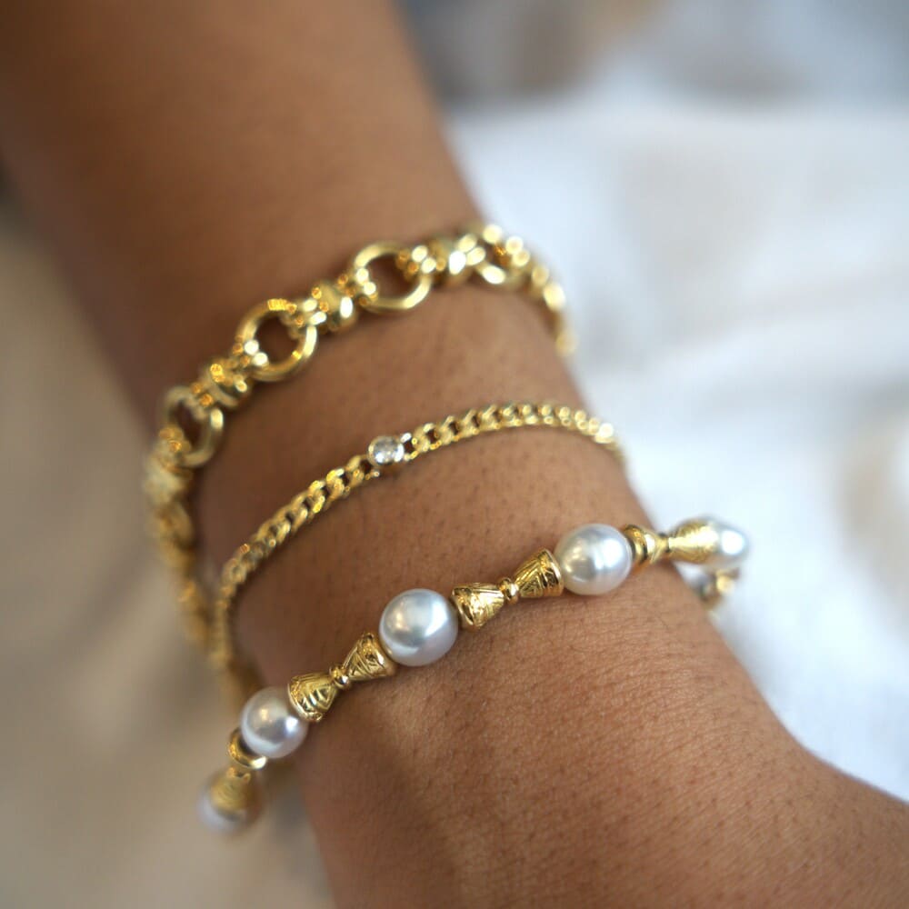Bracelet perles de Tahiti or jaune 750