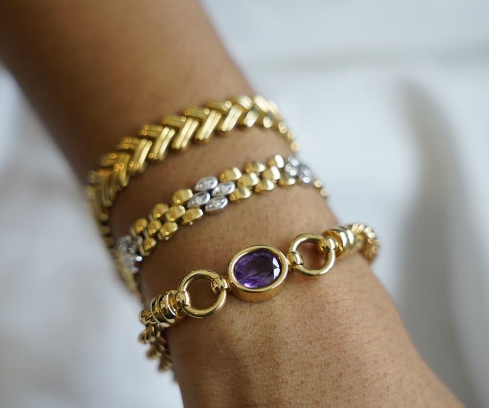 Bracelet torsadé améthyste ovale or jaune 750