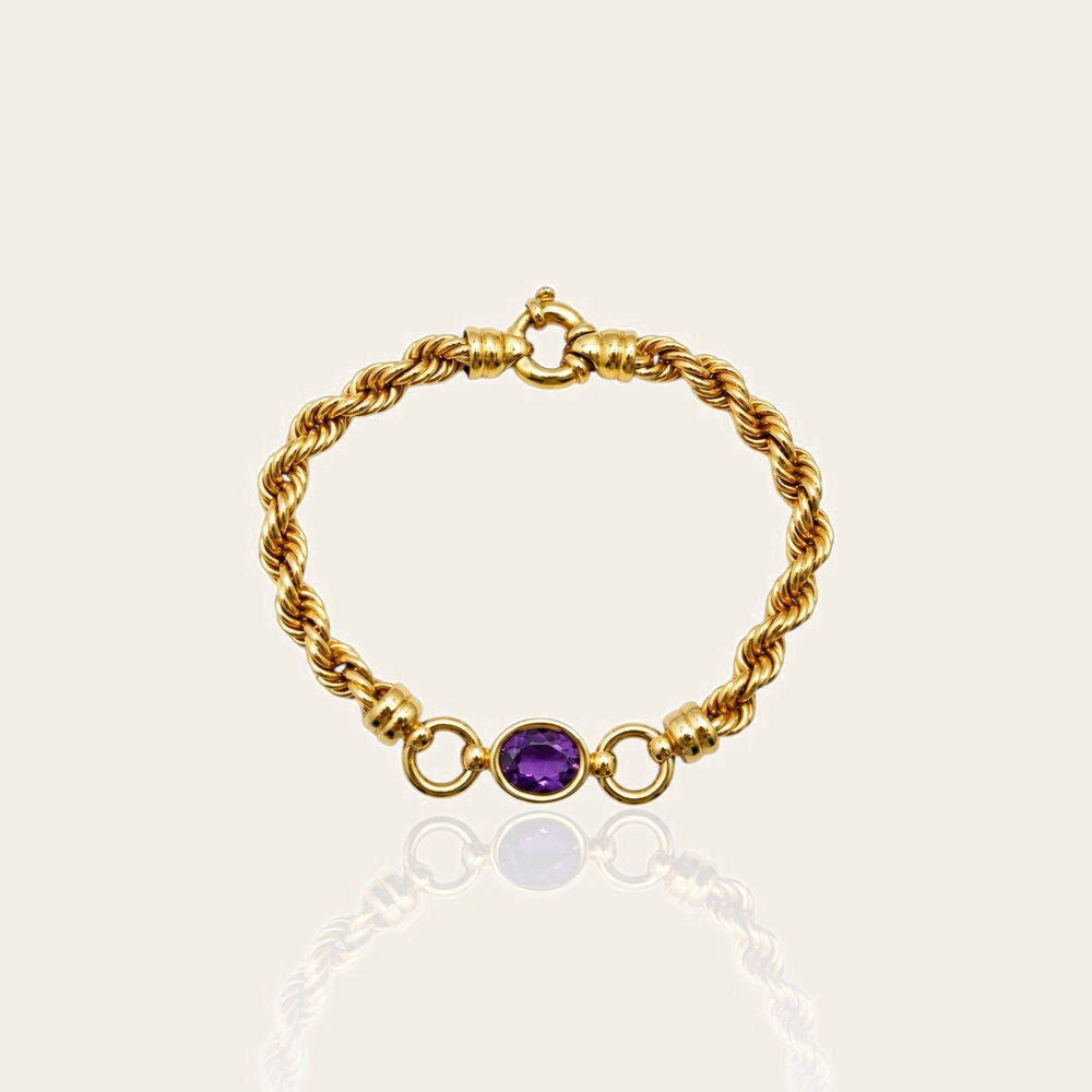 Bracelet torsadé améthyste ovale or jaune 750