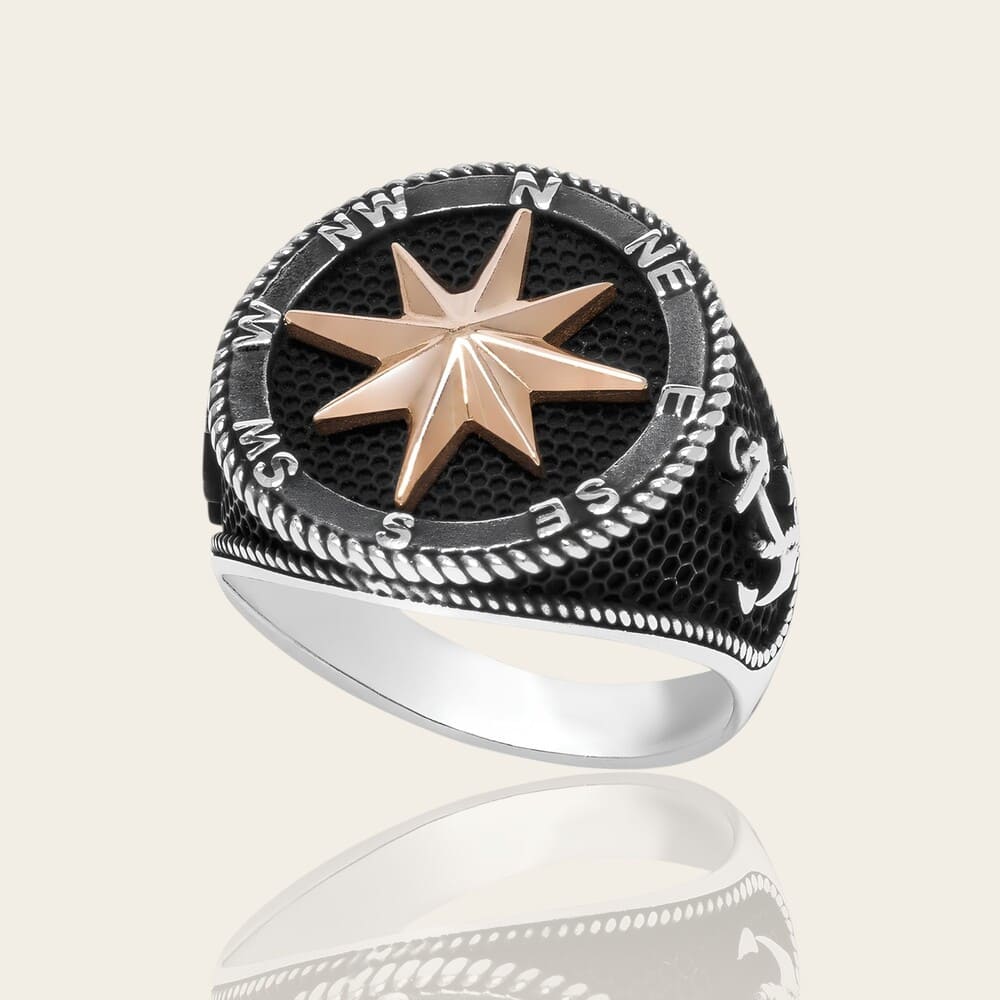 Chevalière homme étoile des Vents argent 925