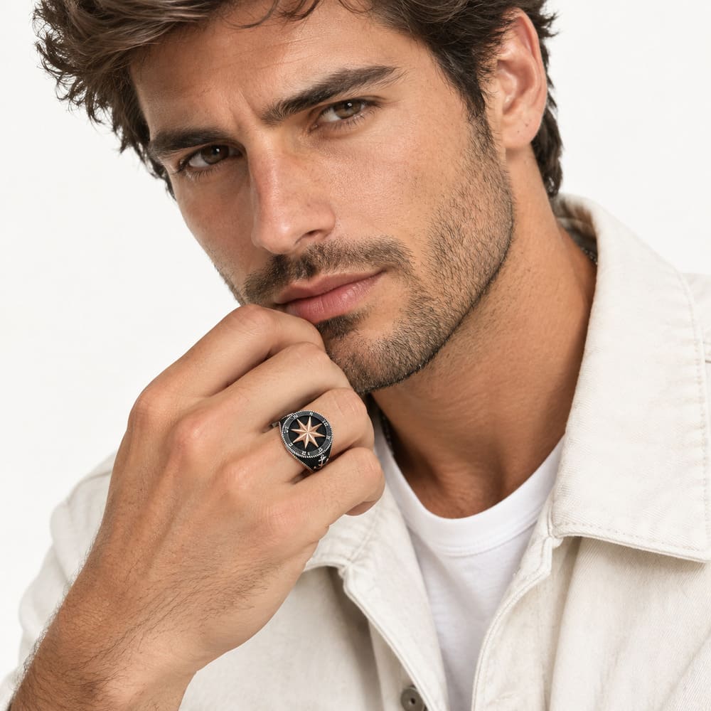 Chevalière homme étoile des Vents argent 925