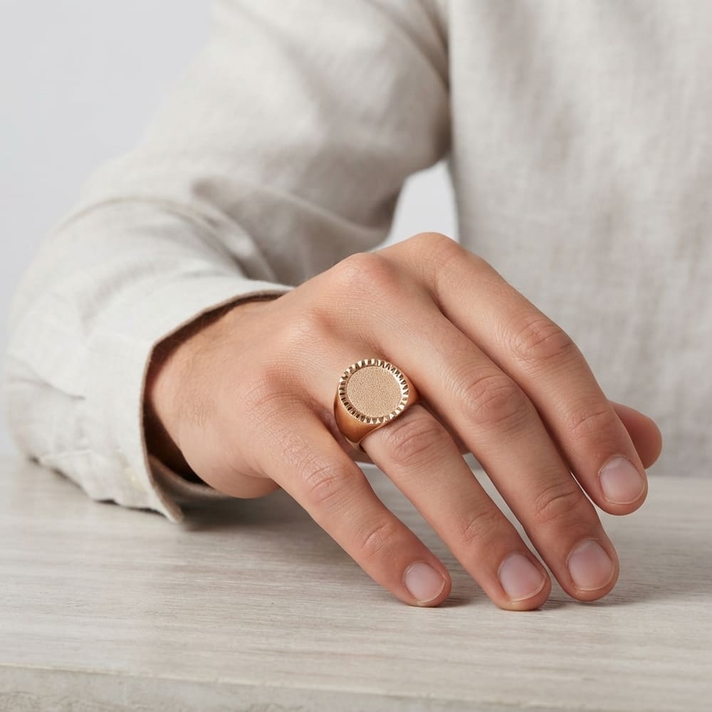 Men's oval signet ring, engraved in 18k yellow gold
