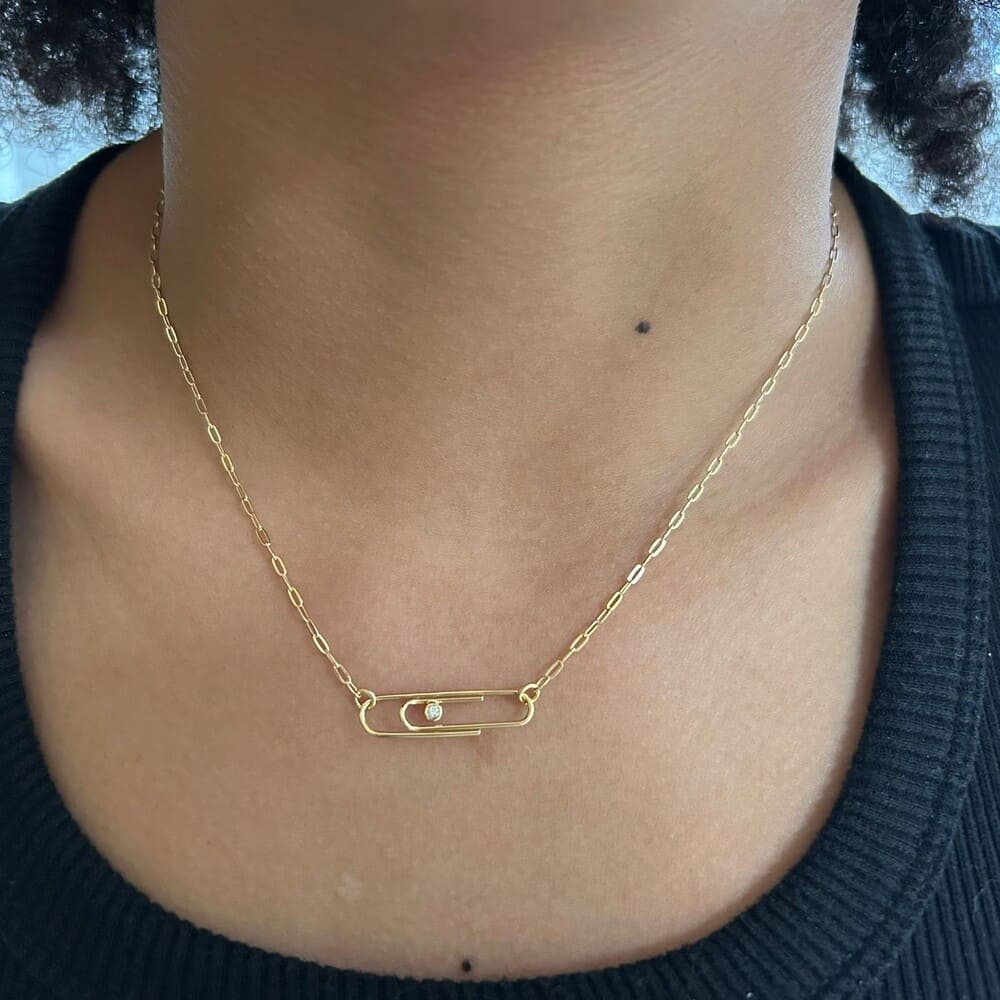 Collier Trombone diamant or jaune 750