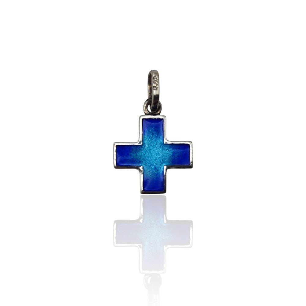 Croix carrée émaux bleus argent 925 Arior