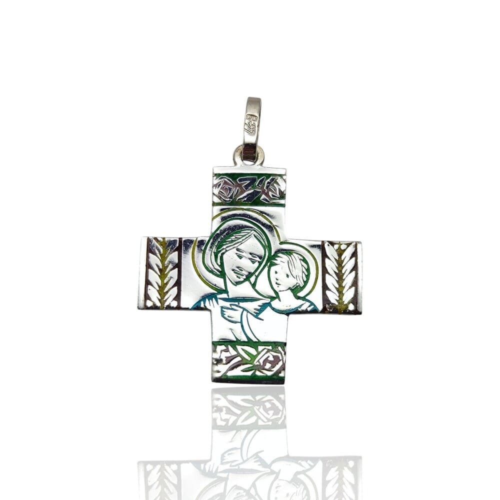 Arior silver enamel scapular cross