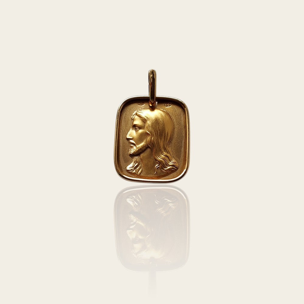 Médaille carrée Christ or jaune 750 Augis 17 mm