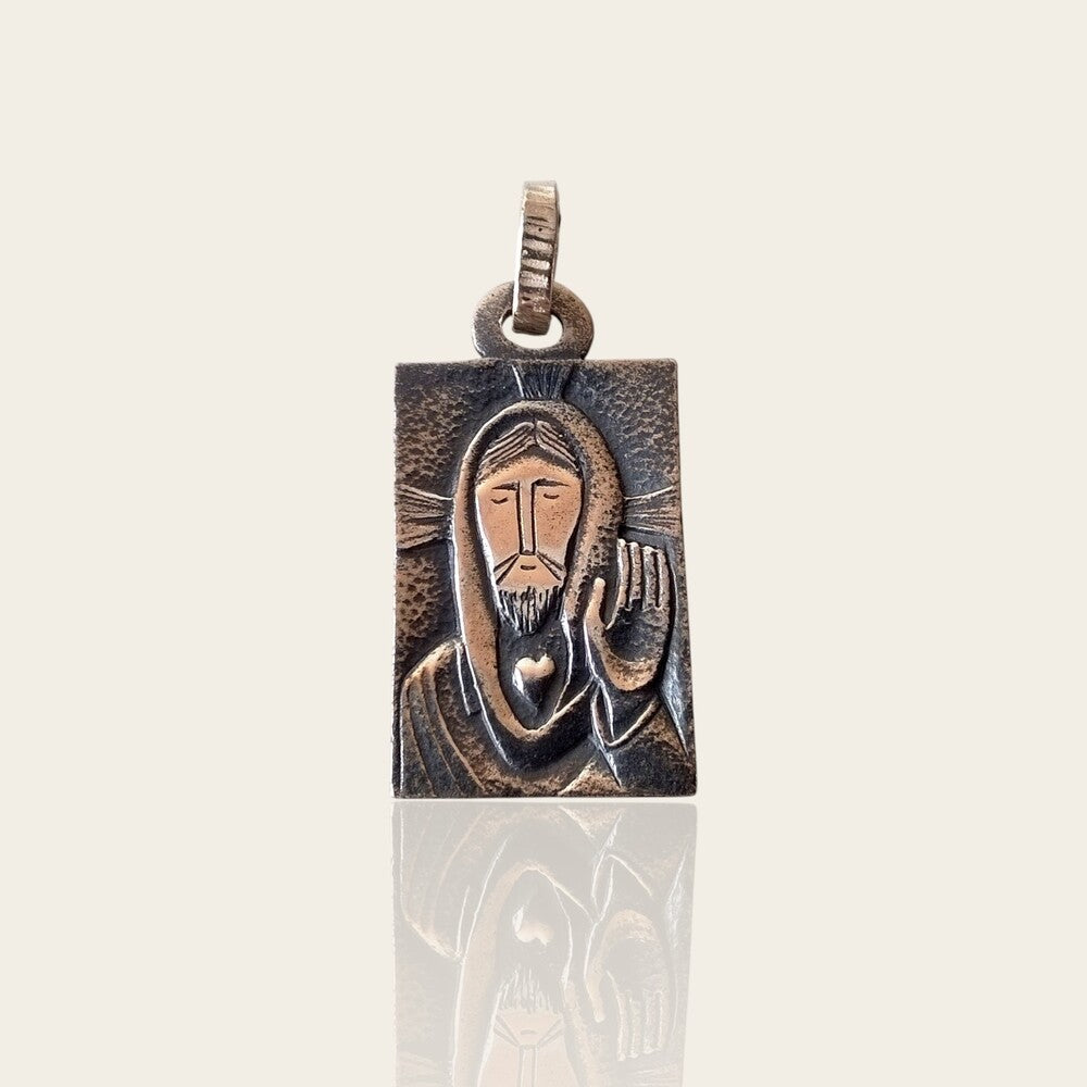 Médaille rectangulaire Christ argent 925 vieilli Arior