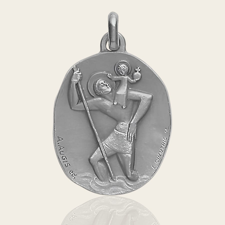 Médaille Saint Christophe or blanc 750 Augis