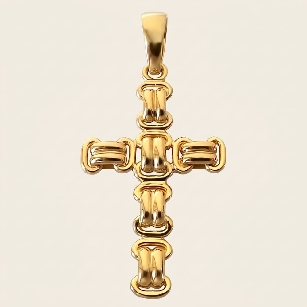 Grande croix fantaisie or jaune 750