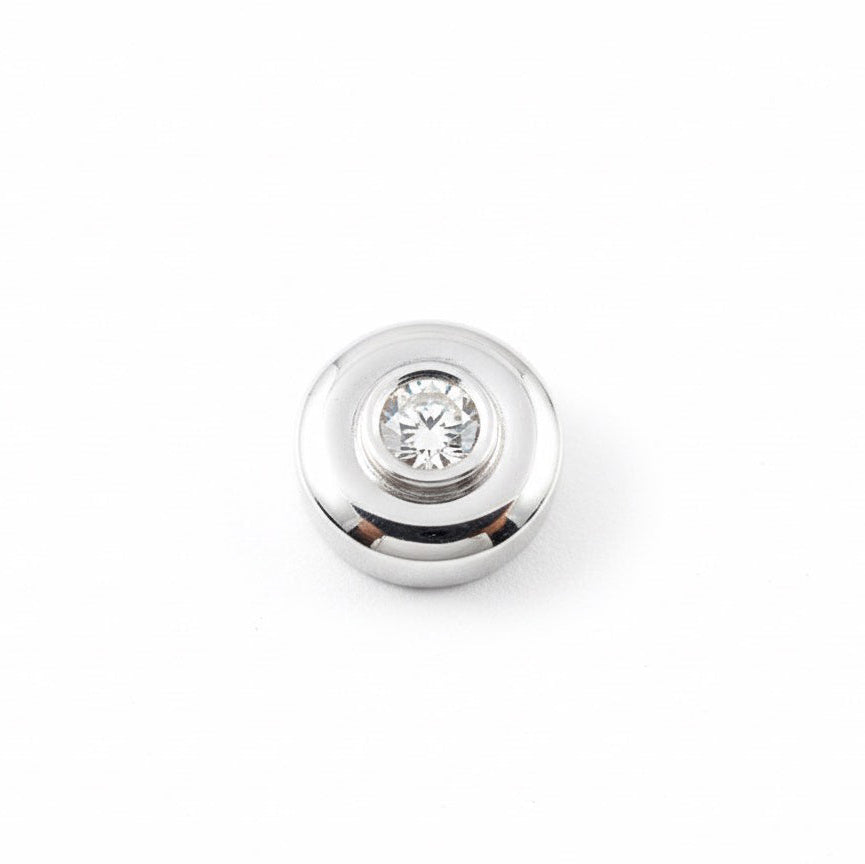 Pendentif rond disque diamant 0,37 carat G-VS serti clos or blanc 750 18 carats - Els Benvinguts