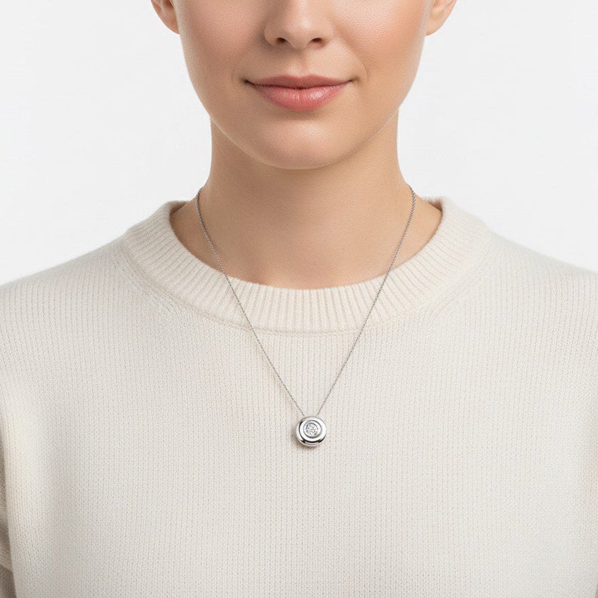 Pendentif rond diamant or blanc 750